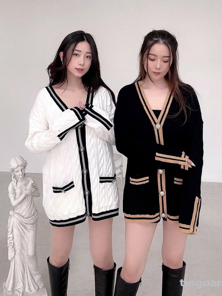 Áo cadigan len vặn thừng nữ có túi